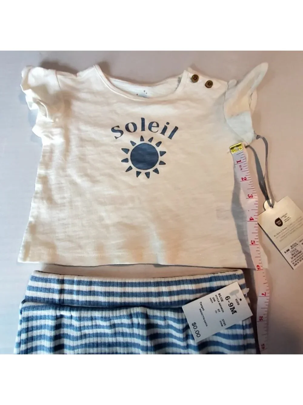 Cloud Island Baby 2-Piece Set In Cream & Blue Stripes Size 6-9Months Lightweight